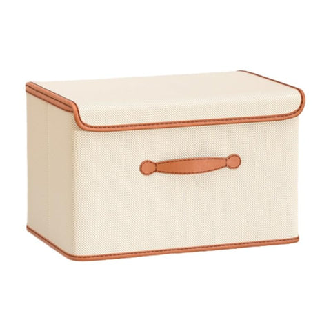 flaxarne Storage Box with Lid,Decorative Storage Boxes with Lids with PU Leather Handle,3-Pack Fabric Organiser Box for Closet Bedroom Office,37 * 25