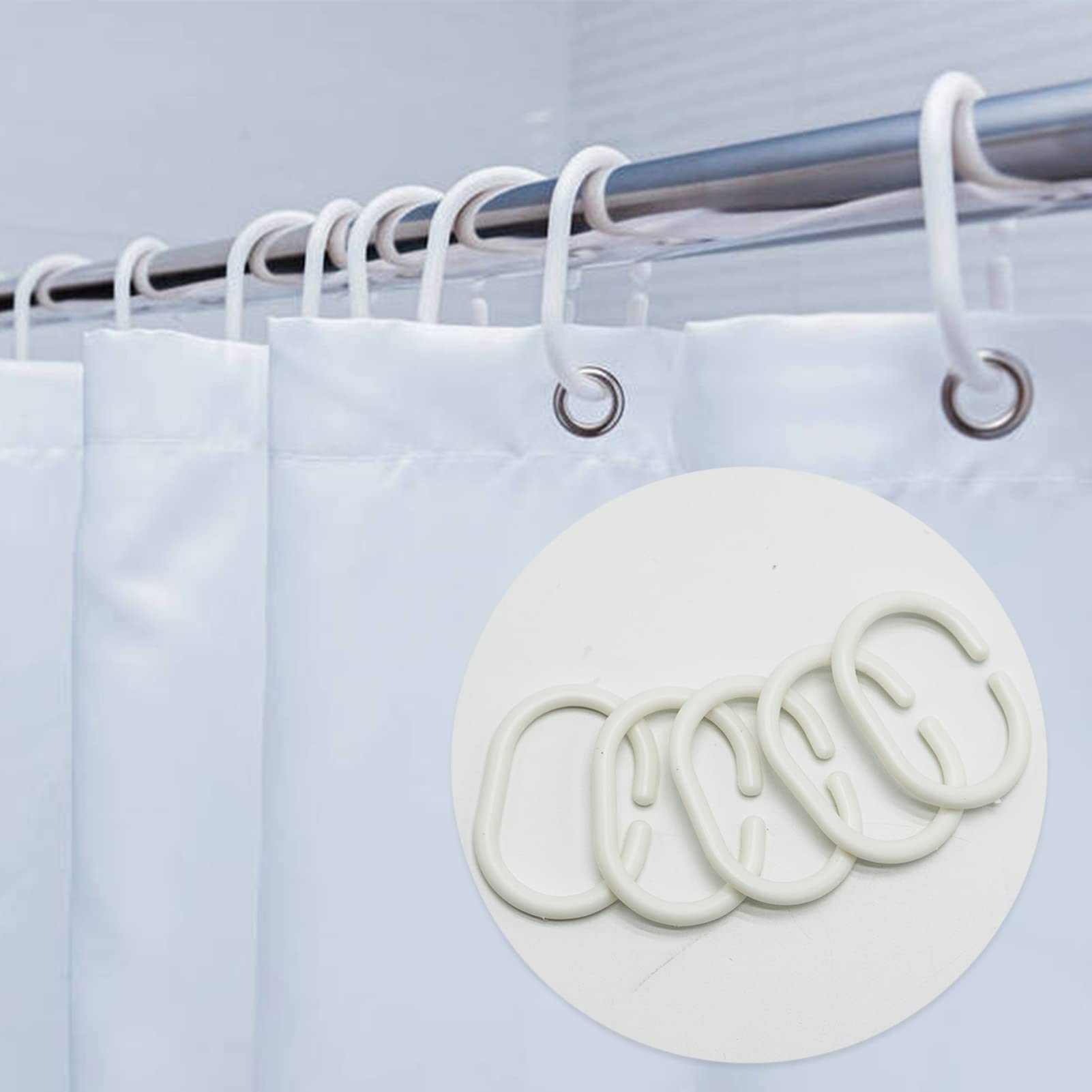 SZXMDKH Shower Curtain Rings - 12 Pack Plastic C-Shaped Hooks, White - For Bathroom Shower or Window Rod