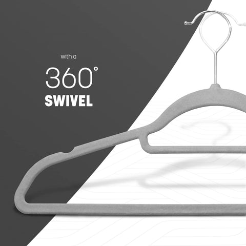 KEPLIN Velvet Hangers 50 Pack - Non-Slip Clothes Hangers with Tie Bar & 360° Hook - Durable & Sturdy, Space-Saving Wardrobe Organisers for Suits