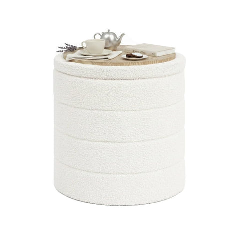 Bonlife Boucle Ottoman Storage, Foot Rest Stool Seat, Folding Footstool for Living Room, Sherpa Ottoman for Bedroom, Cream, 43x43x45 cm