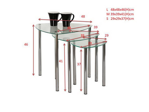 ASPECT Arena Set of 3 Nesting END Side Table-Clear Glass,Chrome Legs, 48x48x46 cm