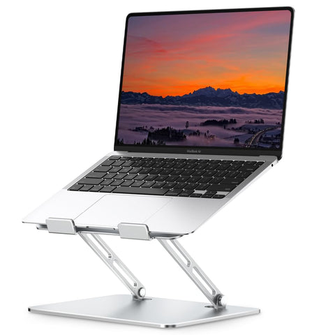 Deflecto Folding Adjustable Height Aluminium Laptop Stand with Vertical Vented Platform suitable for Laptops up to 17" in Silver