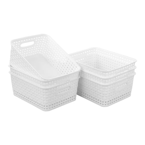 Vcansay Plastic Storage Basket, Woven Plastic Basket, White, 6 Packs