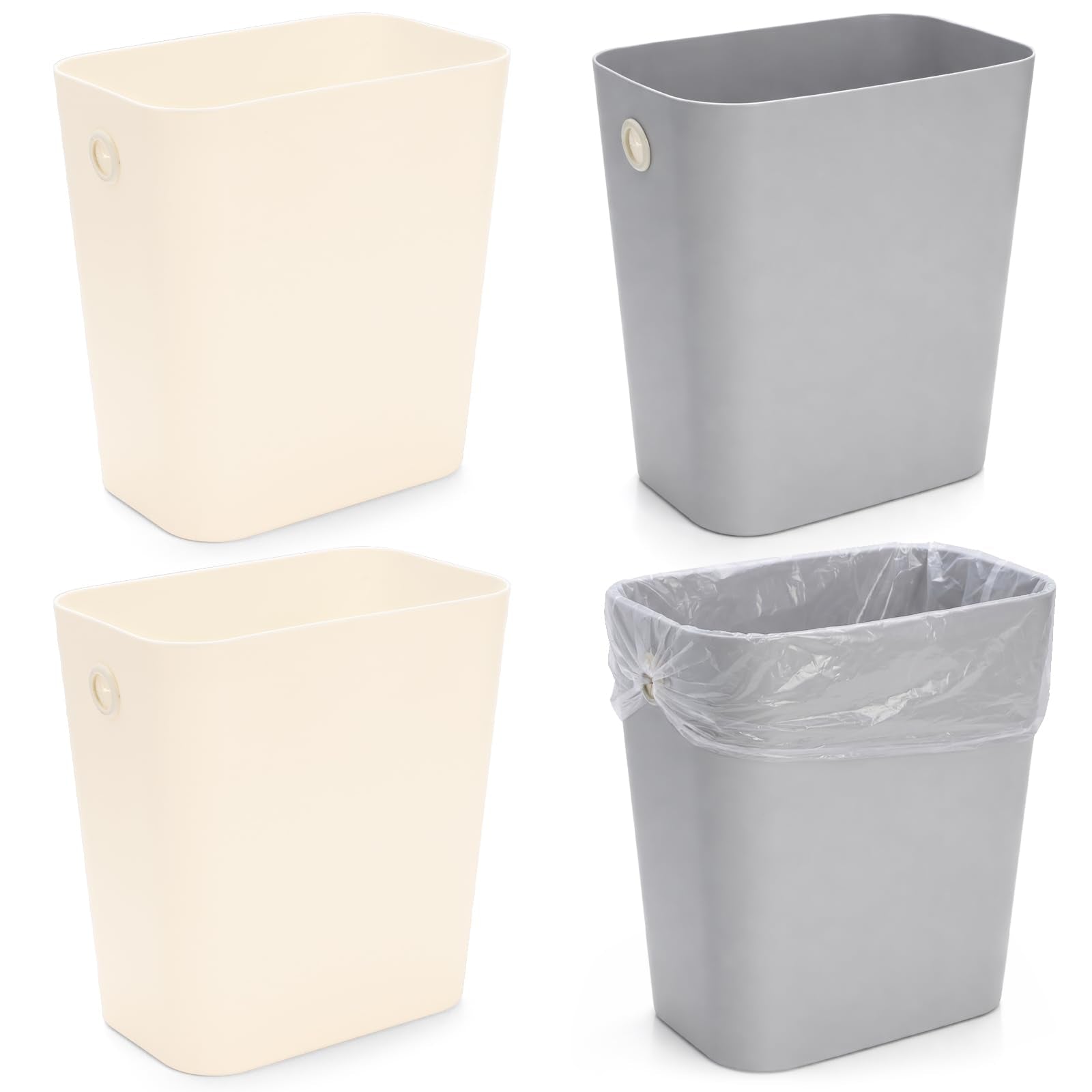 Jucoan 4 Pack Small Plastic Trash Can, Rectangular Slim Narrow Wastebasket