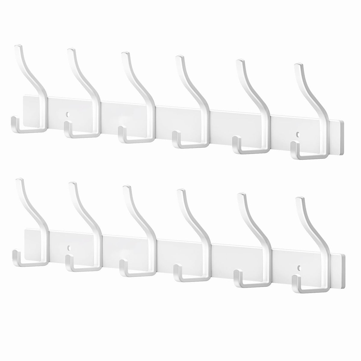 MEIJO Coat Hooks Wall Mounted Stainless Steel, White Coat Rack Wall Mounted with 6 Hooks Heavy Duty Coat Hooks for Door, Bathroom, Bedroom, Kitchen
