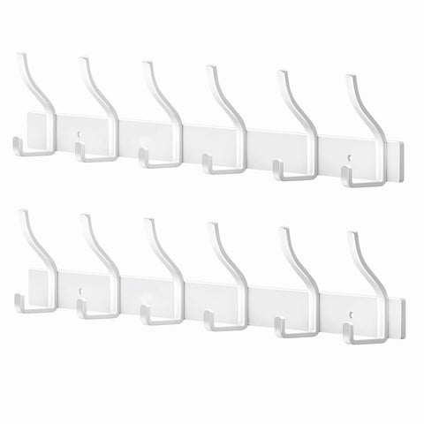 MEIJO Coat Hooks Wall Mounted Stainless Steel, White Coat Rack Wall Mounted with 6 Hooks Heavy Duty Coat Hooks for Door, Bathroom, Bedroom, Kitchen