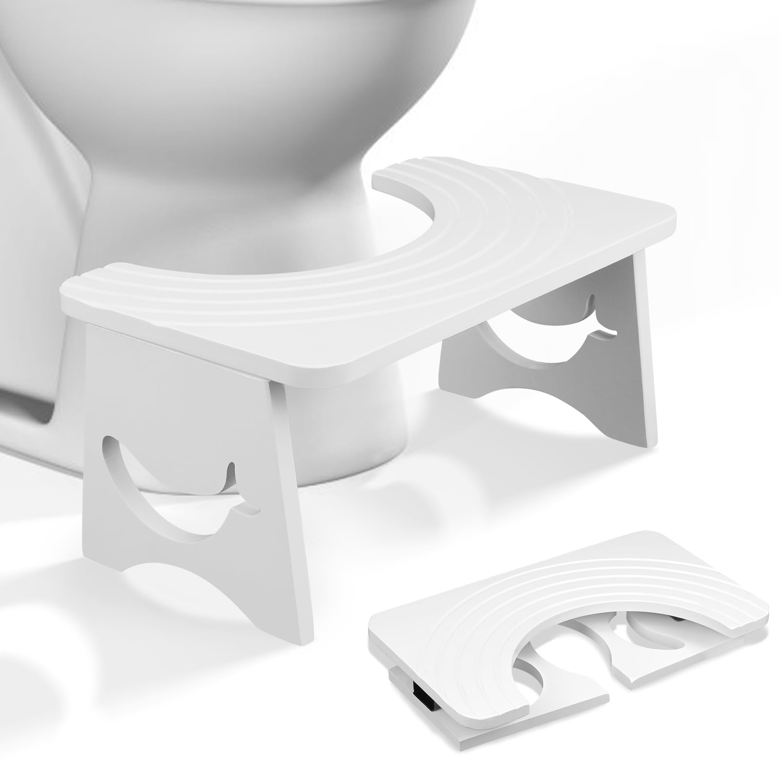 MAIJIAJU White Single Toilet Stool, Foldable Bamboo Squat Step