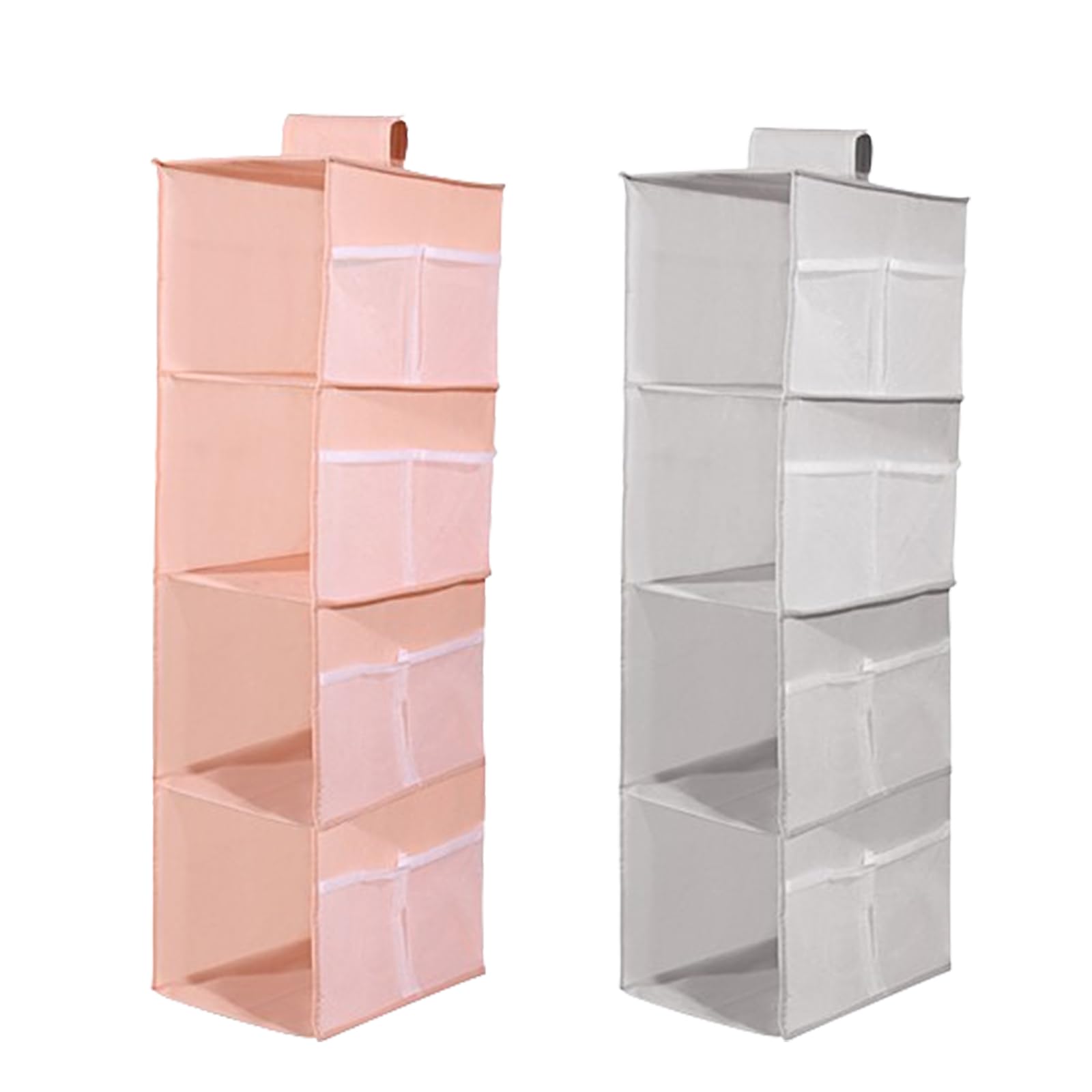 DQZSY Pack of 2 Hanging Shelves Wardrobe, 4 Compartments Hanging Organiser Cupboard, with 12 Mesh Side Pockets for Family Cupboard, Bedroom
