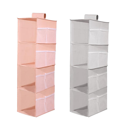 DQZSY Pack of 2 Hanging Shelves Wardrobe, 4 Compartments Hanging Organiser Cupboard, with 12 Mesh Side Pockets for Family Cupboard, Bedroom
