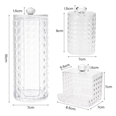 Hwtcjx 3 Pcs Cotton Dischetti Holder, Cotton Swab Holder, Cotton Bud Qtip Holder Dispenser, Made of PS Material, with Lid