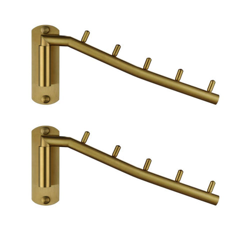 JQK Folding Clothes Hanger Rack, Stainless Steel Swing Arm Hook Holder, Clothing Hanging System Drying Closet Storage Organizer Brushed Gold Wall