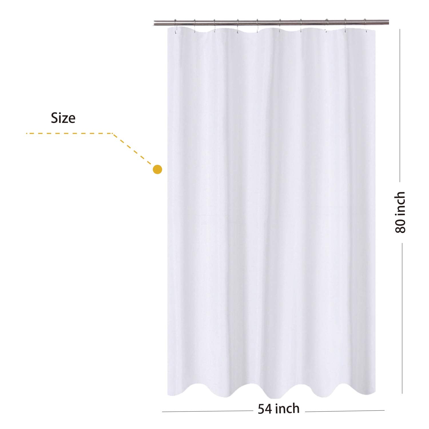 N&Y HOME Extra Long Fabric Shower Curtain, Size 54 x 80 Inch, Hotel Quality, Washable, White Bathroom Curtain with Grommets, 54 x 80 Inches