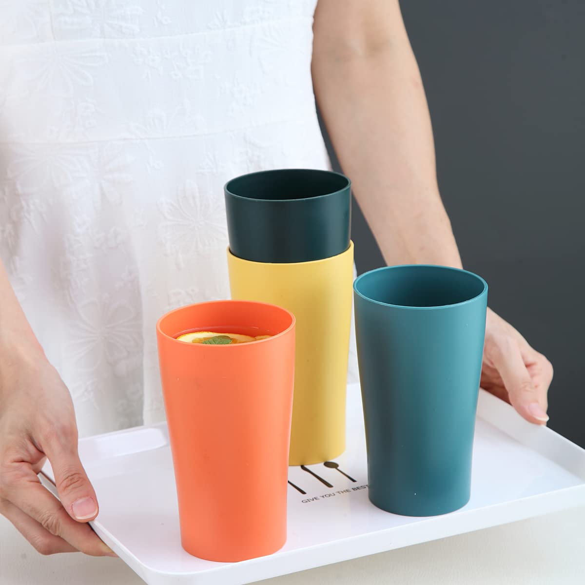 Kyraton Plastic Cups Reusable 8 Pieces, Unbreakable Water Drinking Cup, Tumblers for Indoor Outdoor Travel Poolside Bathroom Adult Light Weight Easy