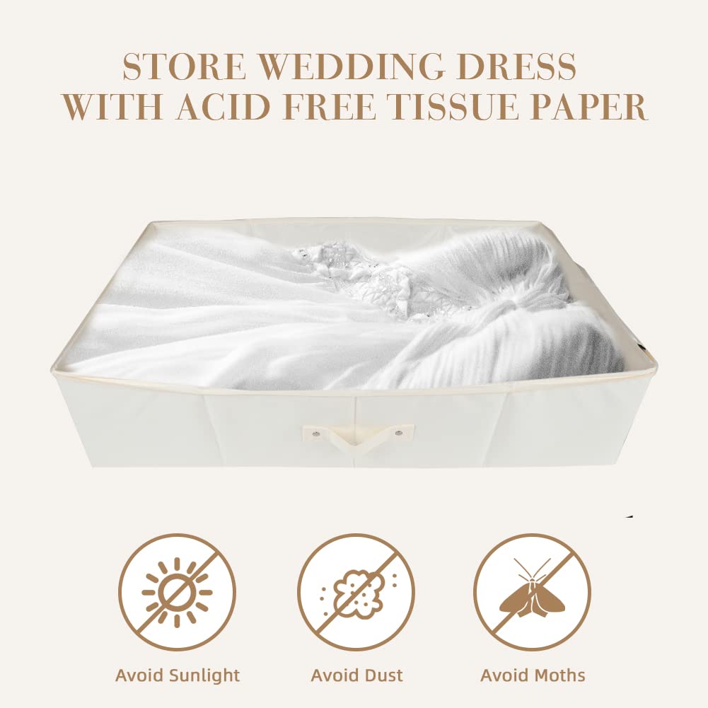 Wedding Dress Preservation Storage Box: Beige Preservation Box/Bridal Gown Storage Bin/Underbed Storage Container with 20Pcs Acid Free Tissue Paper