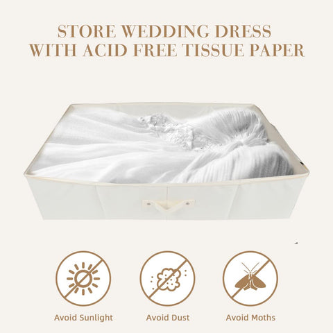 Wedding Dress Preservation Storage Box: Beige Preservation Box/Bridal Gown Storage Bin/Underbed Storage Container with 20Pcs Acid Free Tissue Paper