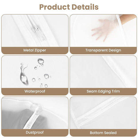 HOTUT 2 PCS Transparent Dustproof Suit Covers Set,60×140CM Garment Bags
