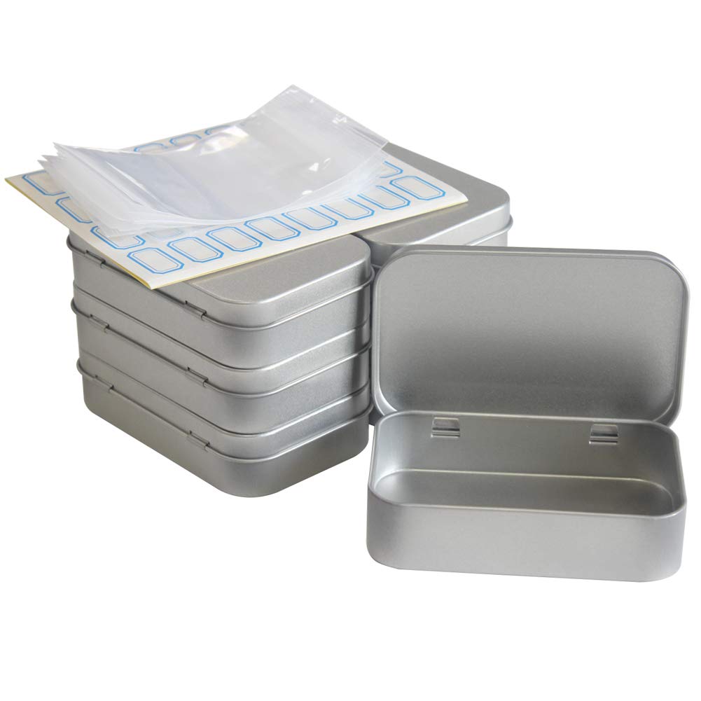 DARUITE Small Metal Tins with Lids, Rectangular Empty Hinged Tins, 6 Pcs