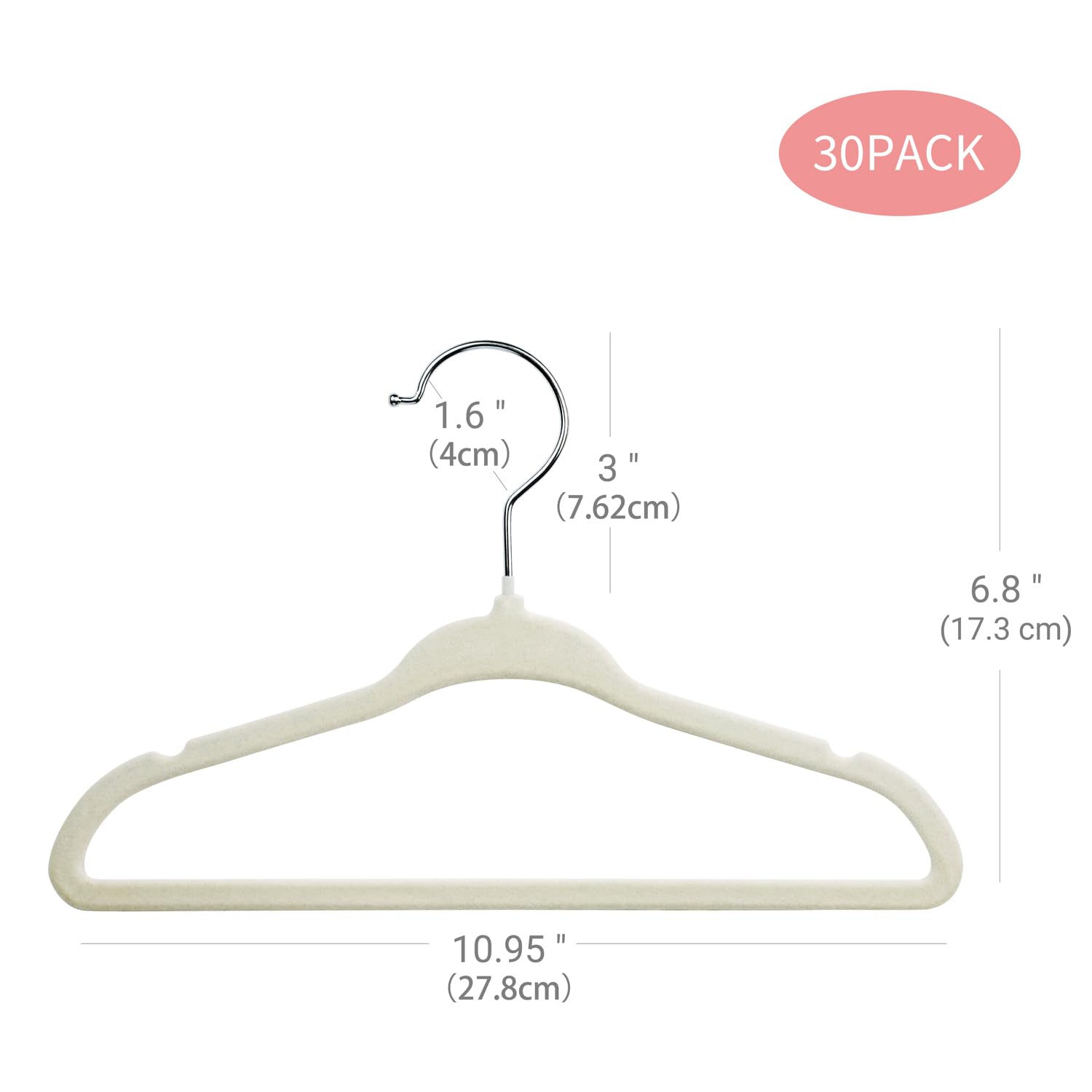 ManGotree 11" Baby Velvet Hangers Non-Slip Kids Hangers 30 Pack Beige