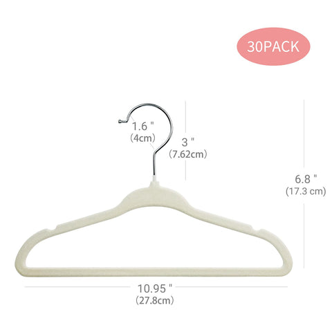 ManGotree 11" Baby Velvet Hangers Non-Slip Kids Hangers 30 Pack Beige