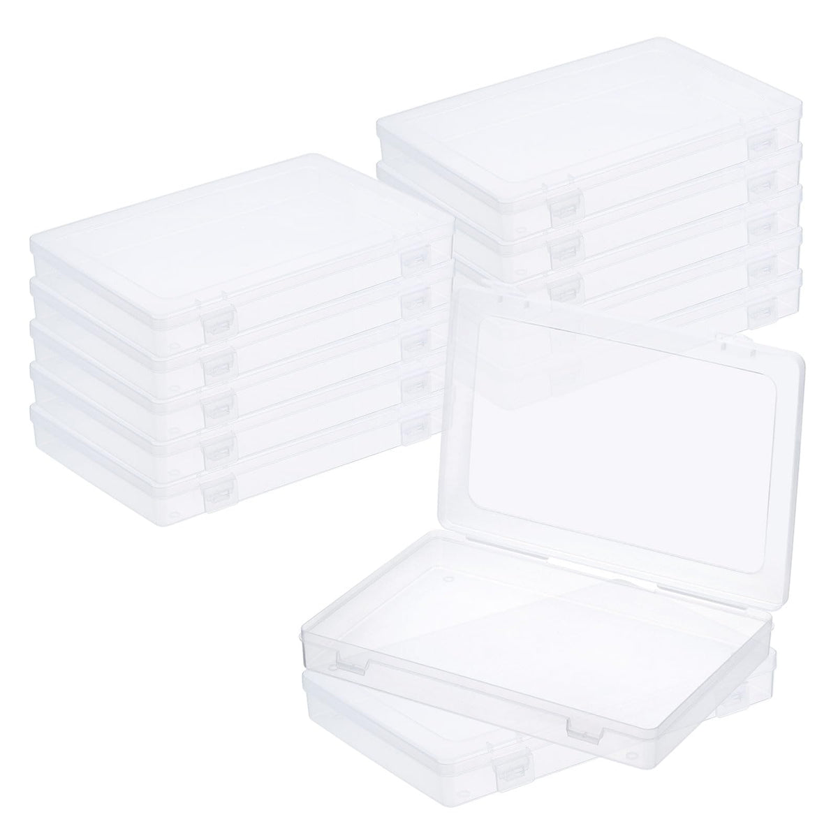 PATIKIL 9x6x1.2inch Clear Storage Box with Hinged Lid, 12Pack Plastic Stackable Rectangle Organizer Container for Beads Jewelry Small Items Art Craft
