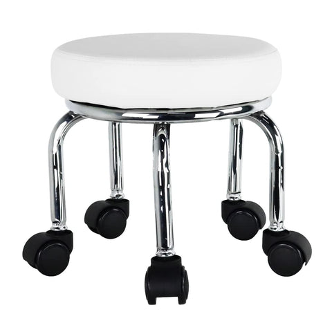 WKWKER Small Rolling Stool PU Leather Rotating Seat 360° Swivel Low Round Stool with Universal Wheels for Home Massage Garden Office Garage Shop