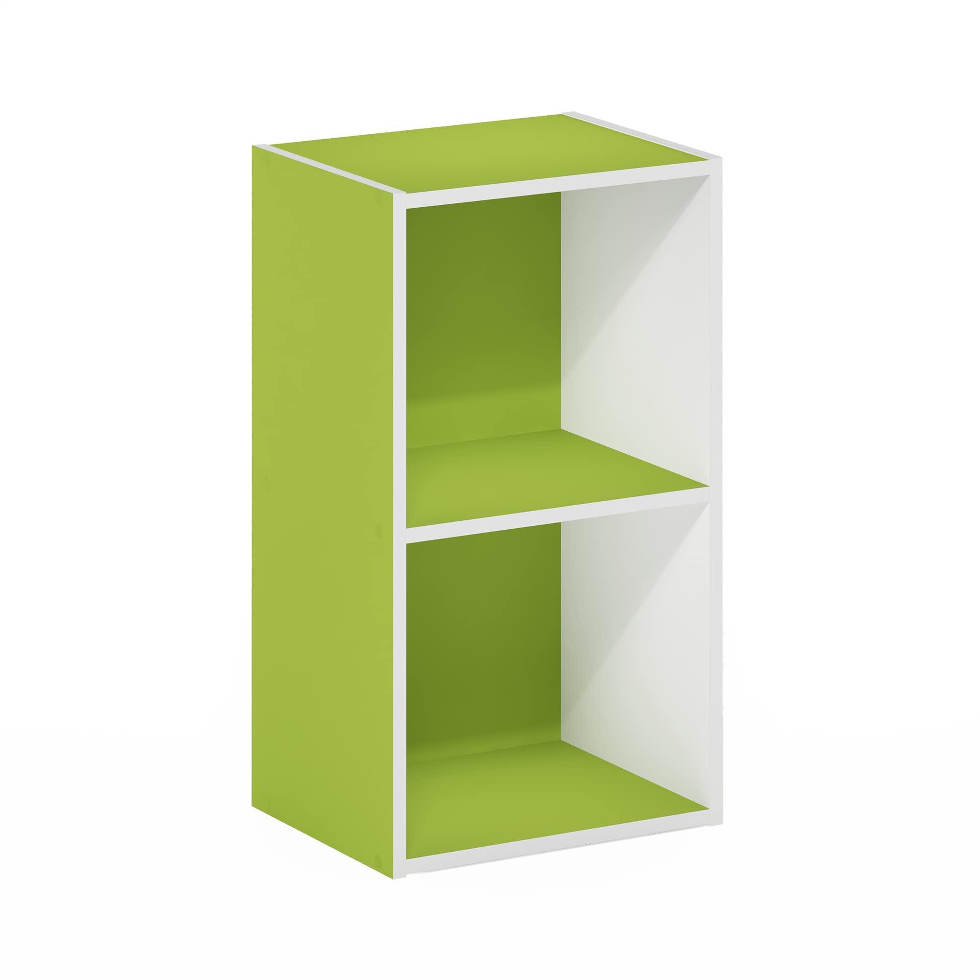 Furinno PASIR Book Shelf, 2-Tier Modern Bookshelf, Open Shelves Bookcase 9 x 12 x 21, for Living Room, Bedroom, Home Office, Green/White