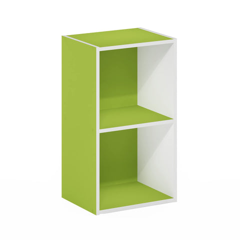 Furinno PASIR Book Shelf, 2-Tier Modern Bookshelf, Open Shelves Bookcase 9 x 12 x 21, for Living Room, Bedroom, Home Office, Green/White