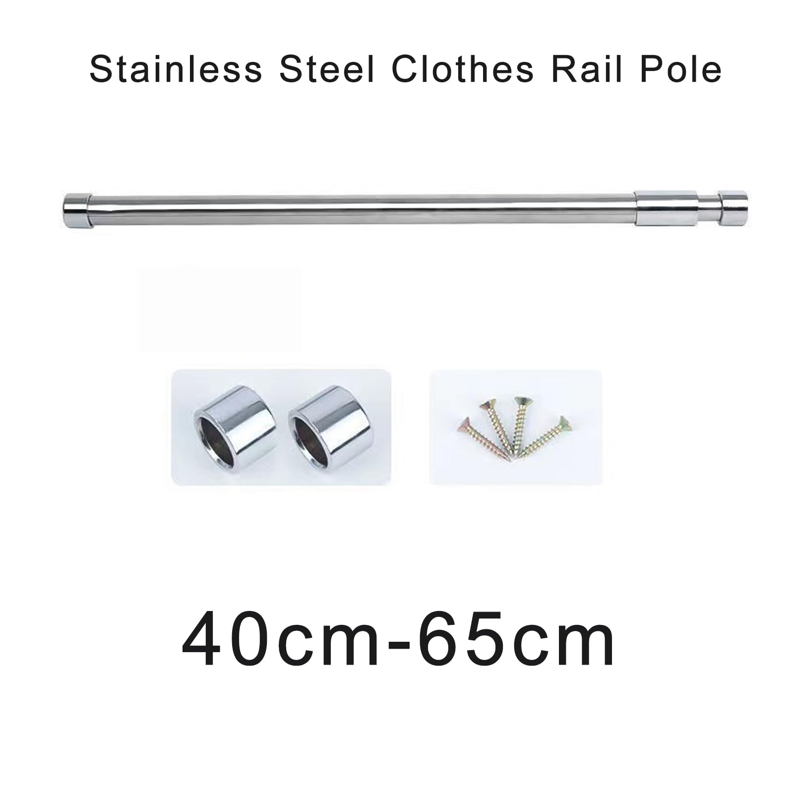 GSHUR 40-65cm Extendable Wardrobe Rail, Stainless Steel Clothes Rail Pole with Screws, Adjustable Wardrobe Rail for Wardrobe, Shower, Balcony, Windows