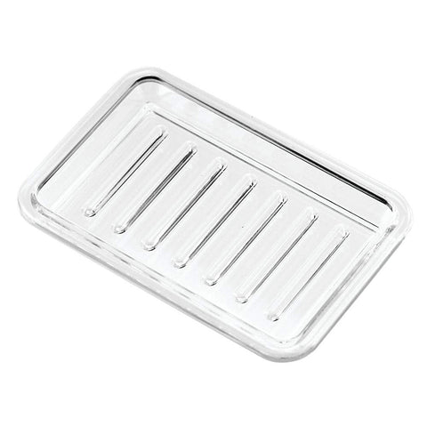 InterDesign Plastic Bar Dish for Bathroom Sink or Shower-Ridged Soap Saver Design-Rectangular, Clear, 3.5" x 5.25"