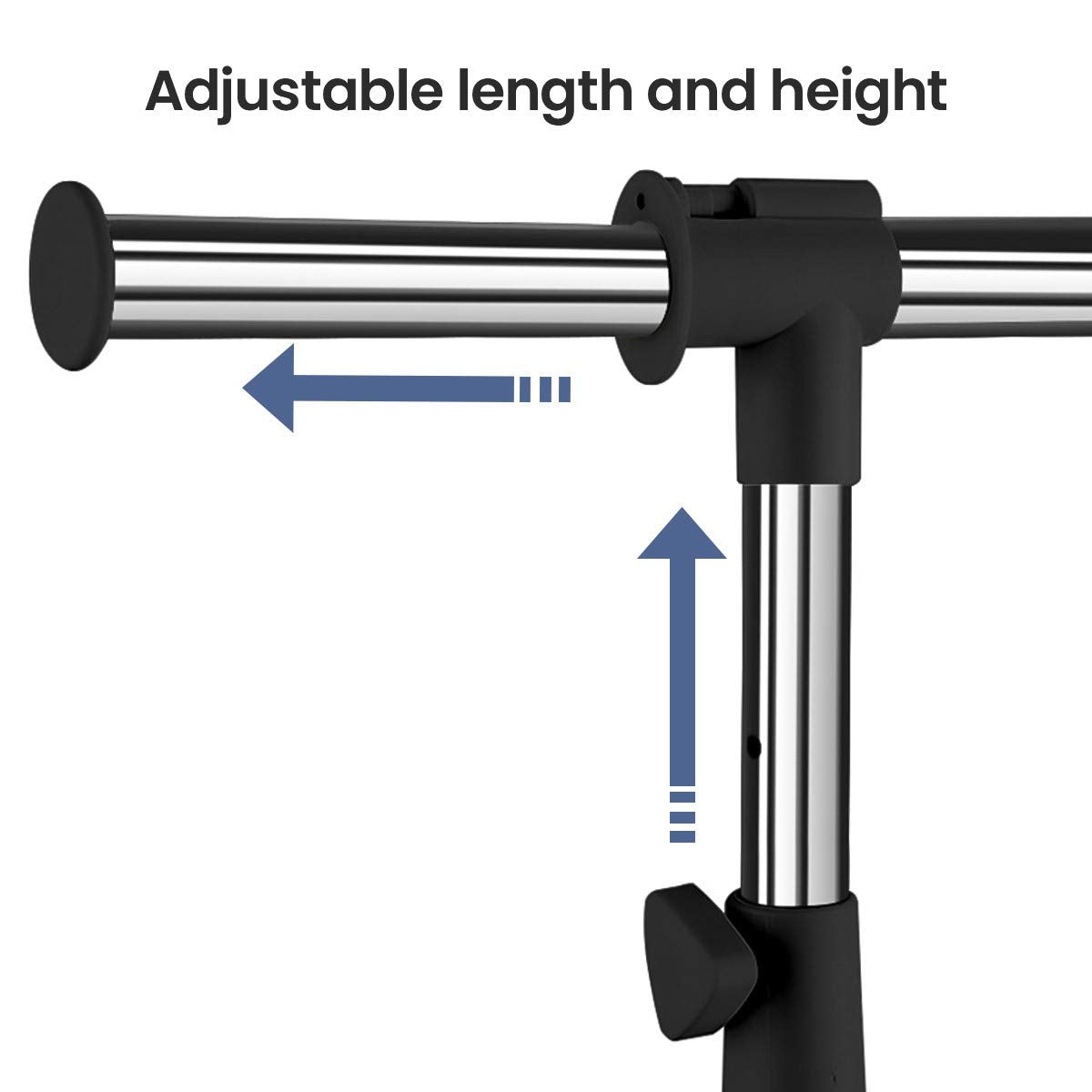 LiaMeE Heavy Duty Clothes Rail for Bedroom, Adjustable Clothes Rack on Wheels,Hanging Rail for Clothes, Black & Chrome