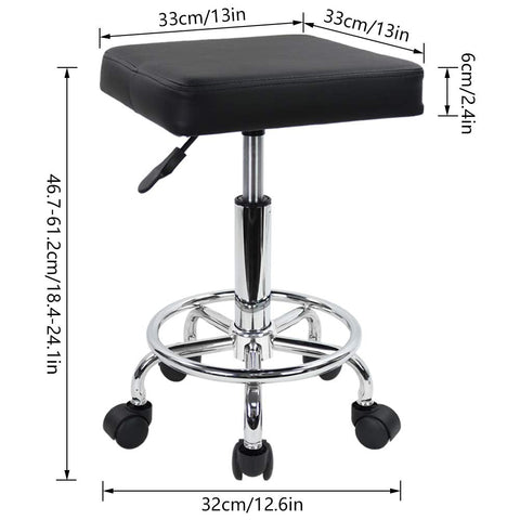 KKTONER Square Rolling Stool with Foot Rest PU Leather Height Adjustable Spa Drafting Salon Tattoo Work Swivel Stools Task Chair Small (Black)