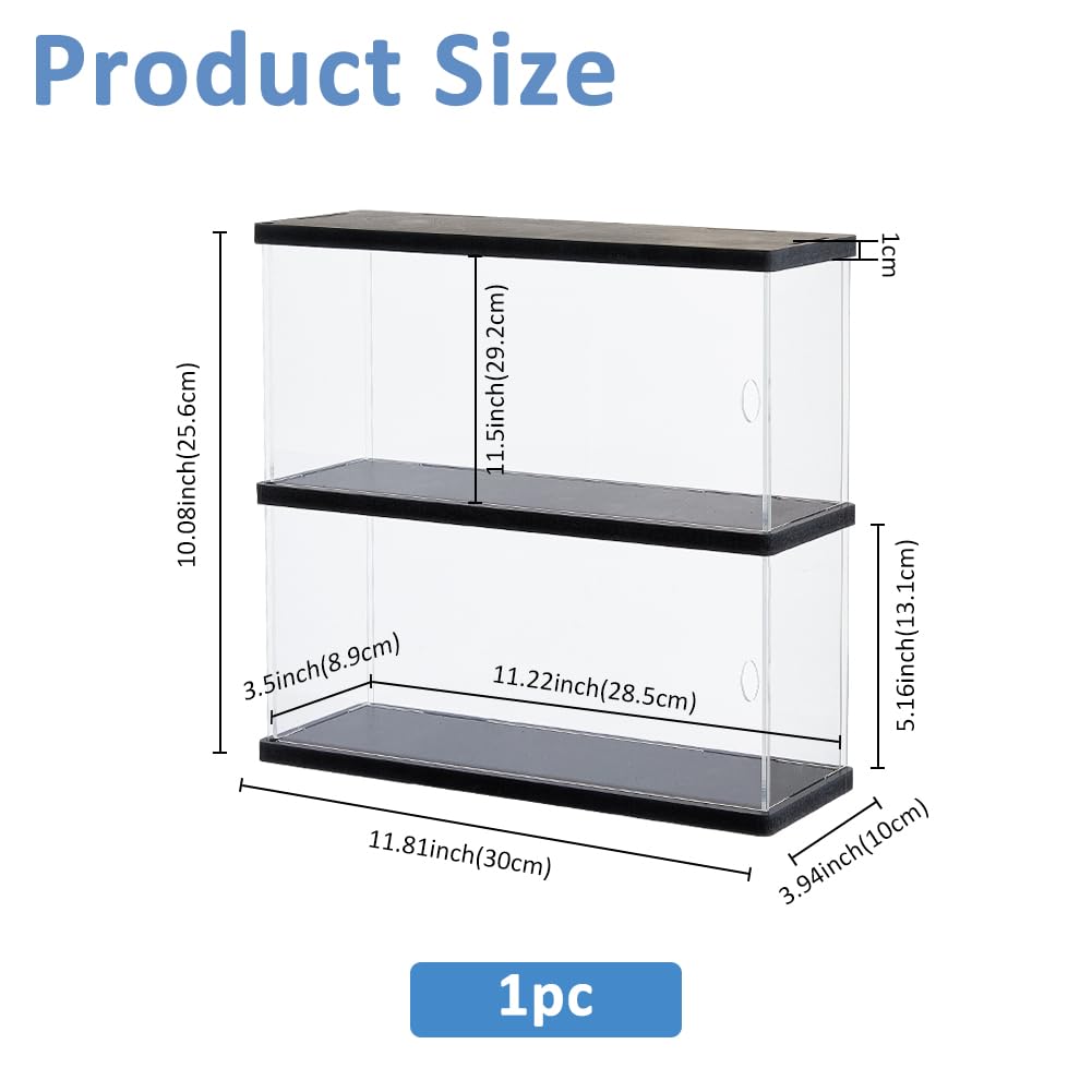 SUPERFINDINGS Acrylic Display Case Clear Wall Mountable Display Case for Collectibles 2 Tier Display Cabinet Box with Black Base Collections Showcase