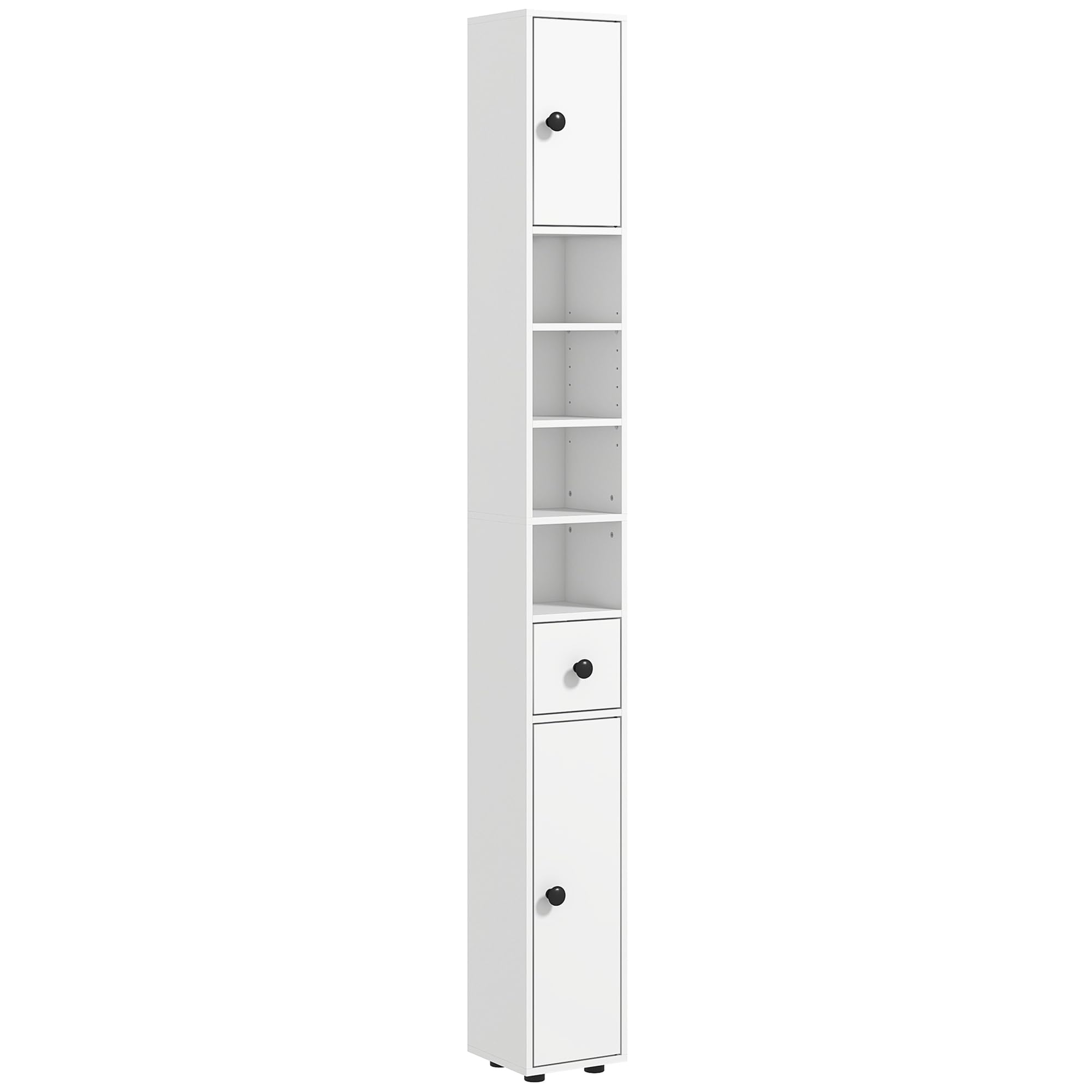 kleankin 180cm Tall Bathroom Cabinet, Slim, 4 Open Shelves, White
