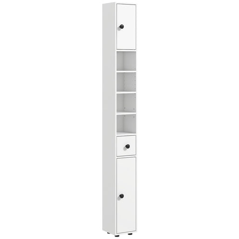 kleankin 180cm Tall Bathroom Cabinet, Slim, 4 Open Shelves, White