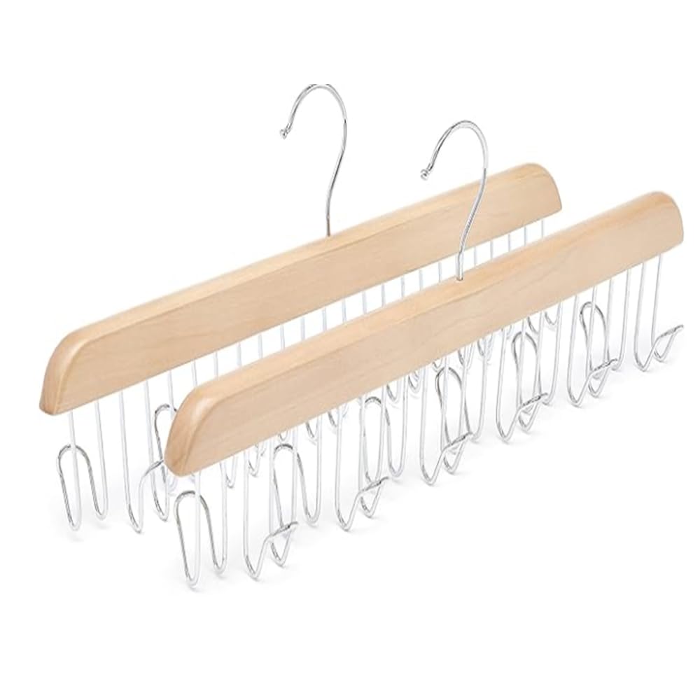 2 Pack Belt Hanger for Closet, Sturdy Wooden Belt Holder with 8 Hooks, Wood Belt Organizer for Closet, Space Save Tank Top Bra Hanger