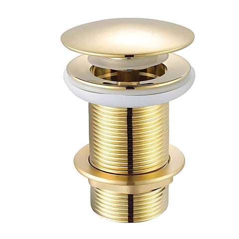 Gold Unslotted Dome Basin Waste with Brass Nut - Bathroom Sink Drain