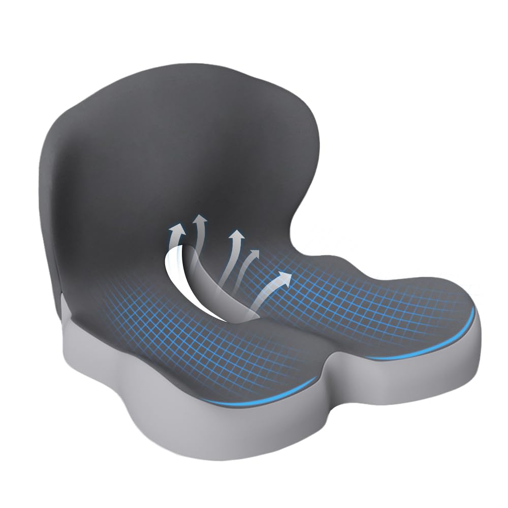 Ergonomic Memory Foam Seat Cushion for Office Car Gaming Chairs Dark Gray