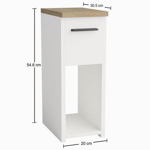 ComfortCove Narrow Bedside Table with Storage Shelf & Handle, White/Oak