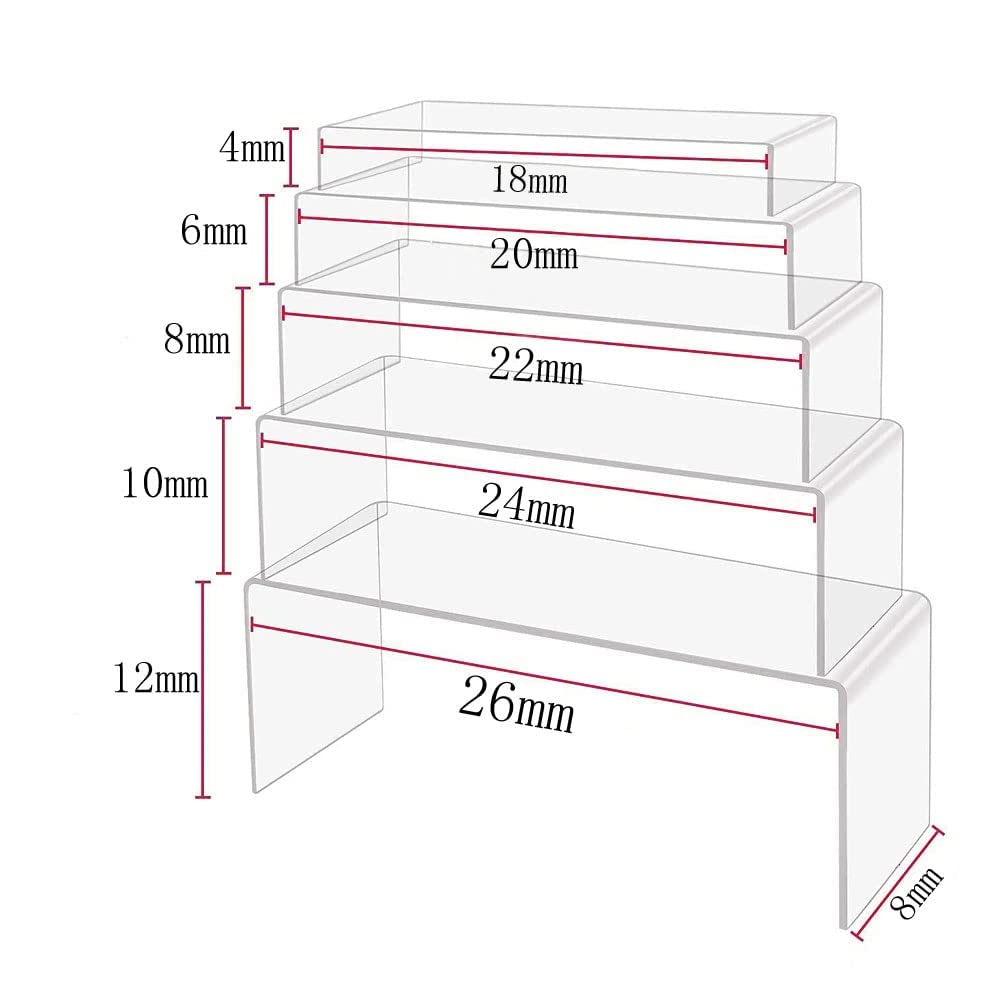 Loopunk 5 Pieces Acrylic Display Stands, Plexiglass Displays, Jewellery Displays, Shelves, Display Cabinets, Figurines, Cupcakes and Counters