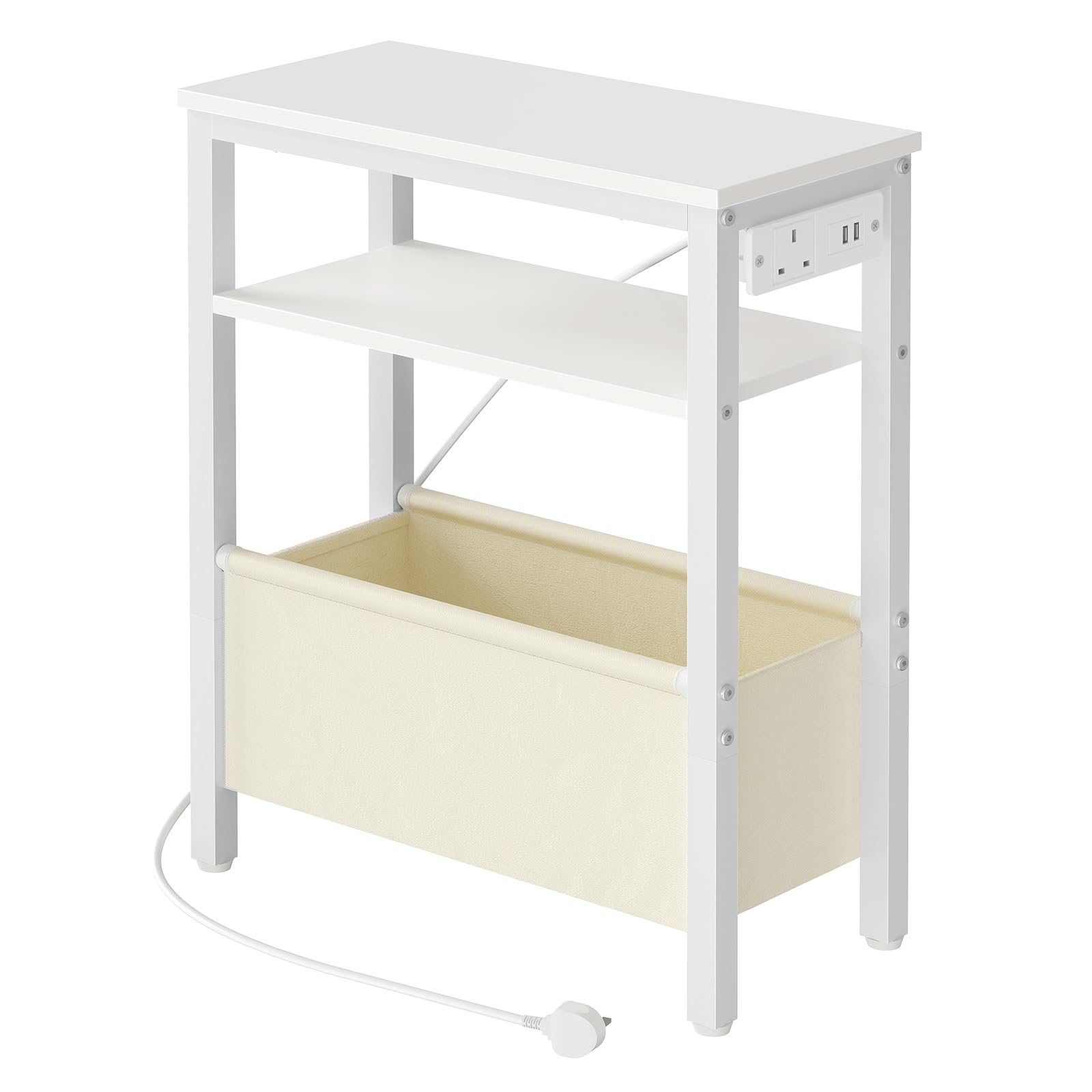 HOOBRO Narrow Side Table, Slim Bedside Table with Charging Station for Small Space, USB Ports and Power Outlet, 40 x 20 x 60 cm, for Living Room
