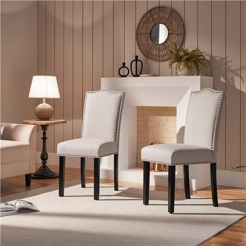 Yaheetech Dining Chairs Set of 2 High Back Fabric Kitchen Chairs, Beige