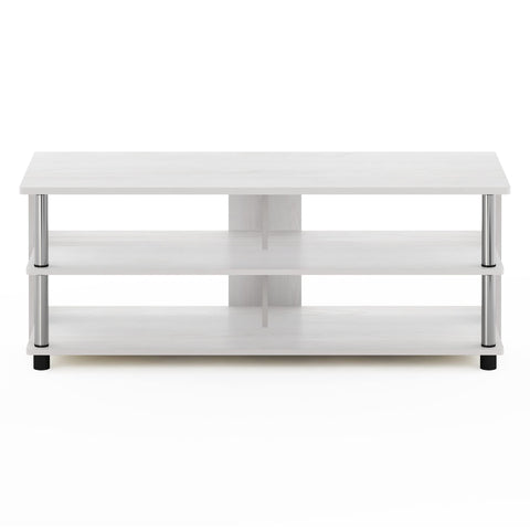 Furinno SULLY TV Stand, 3-Tier Entertainment Center, TV Console for TV up to 48 Inch, for Living Room, Bedroom, White Oak/Stainless Steel Tubes