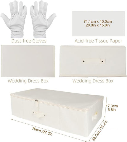 Wedding Dress Preservation Storage Box: Beige Preservation Box/Bridal Gown Storage Bin/Underbed Storage Container with 20Pcs Acid Free Tissue Paper