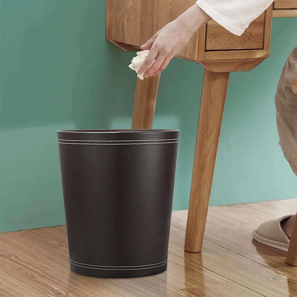 KINGFOM™ Classic Leather Waste Bin, Creative Waste Paper Basket, Storage Bin for Office, Home and High Class Hotel (Black)