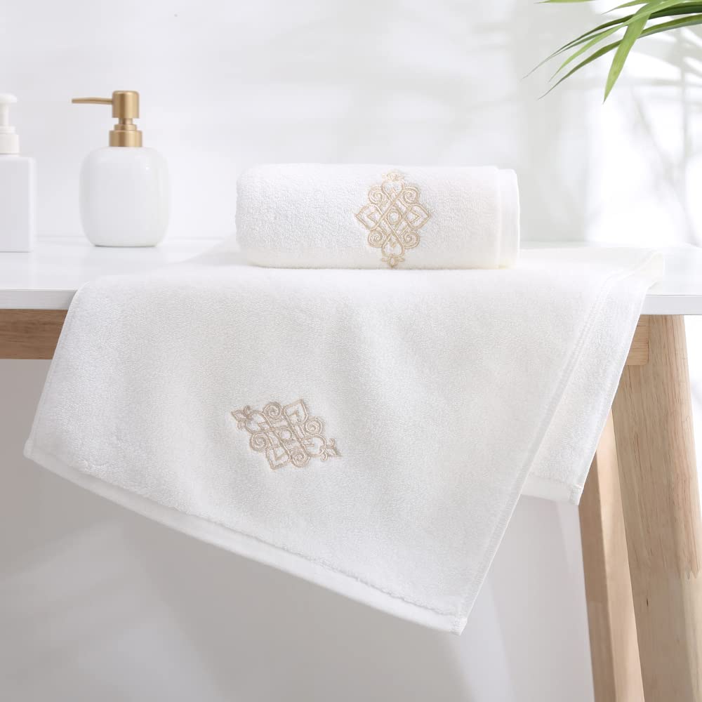 YiLUOMO Super Thick Luxury White Hand Towels Soft 100% Cotton Highly Absorbent Embroidered Decorative Hand Towel Set for Bathroom Hotel & Spa