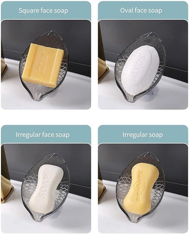 Soap Dish - Black Transparent Soap Dish with Suction Cup | Beautiful Shower Soap Storage for Sinks, Leaf-Shaped Soap Storage Tray for Brushes