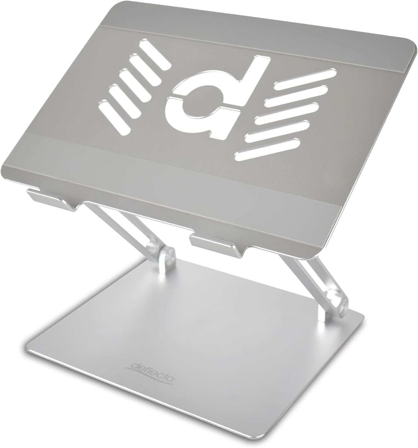 Deflecto Folding Adjustable Height Aluminium Laptop Stand Design' Vented Platform suitable for Laptops up to 17" in Silver