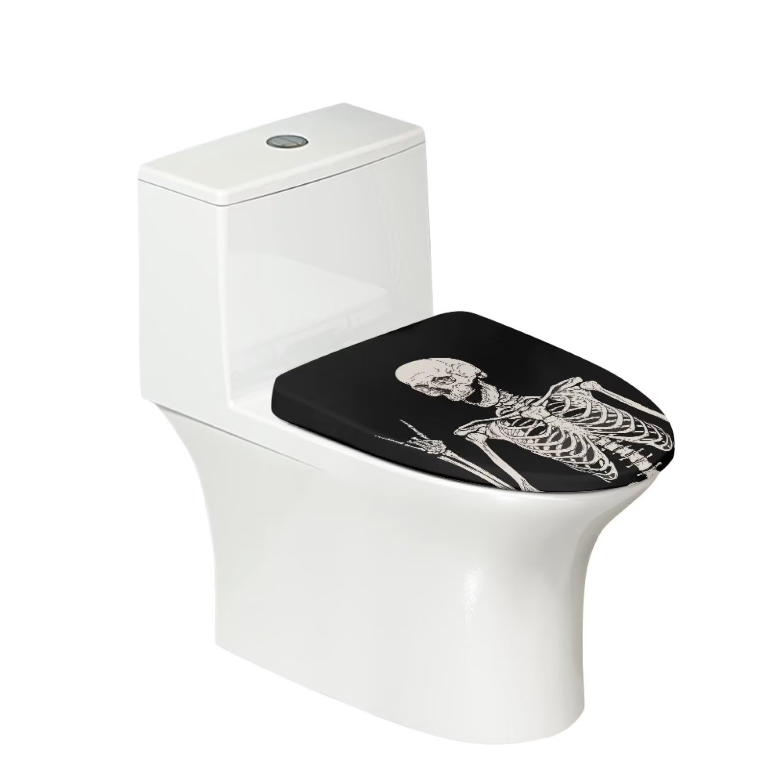 COEQINE Skull Print Toilet Lid Cover，Black Resisant Washable Bathroom Decoration 1 Pcs Cute Skull Print Toilet Lid Dustproof