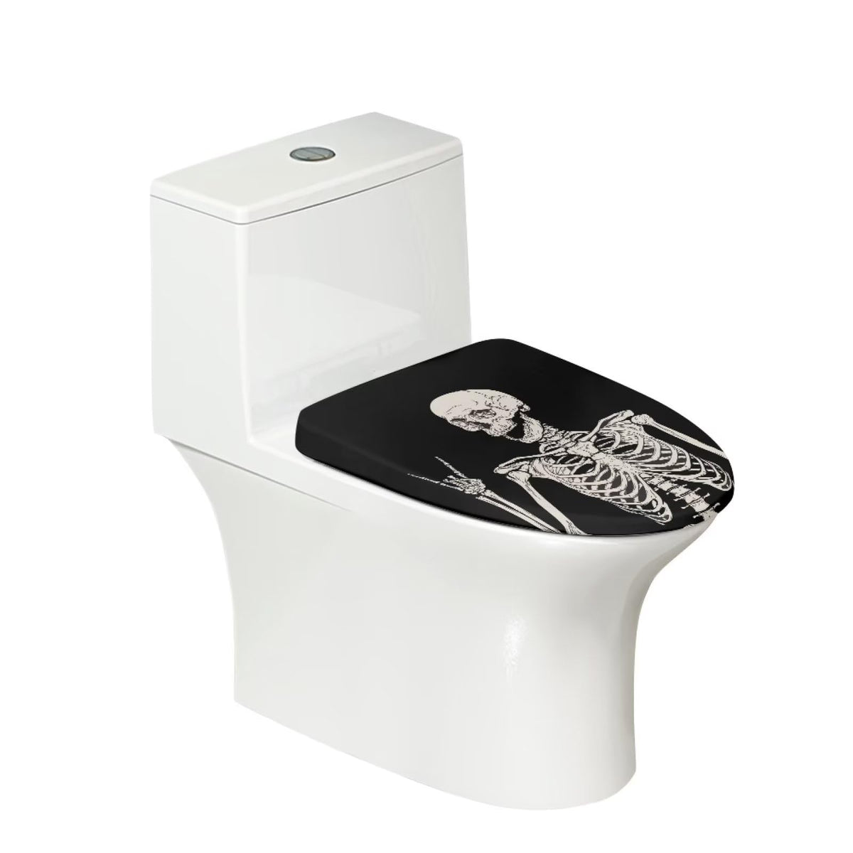 COEQINE Skull Print Toilet Lid Cover，Black Resisant Washable Bathroom Decoration 1 Pcs Cute Skull Print Toilet Lid Dustproof