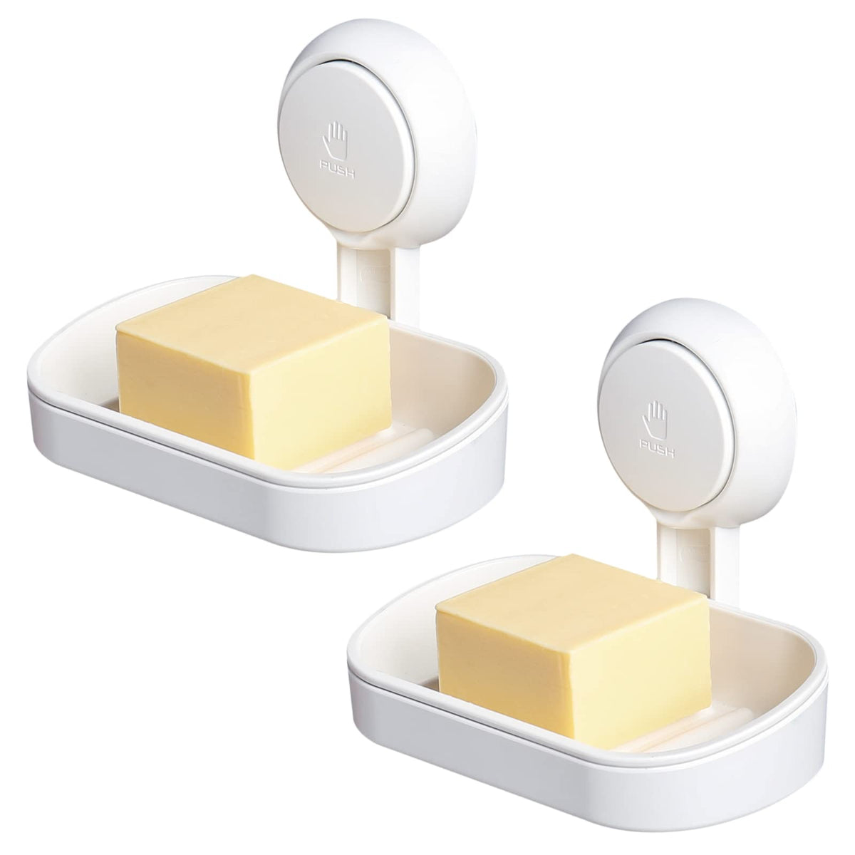 LEVERLOC Soap Dish for Shower 2 Pack,Drill-Free Suction Sponge Holder,White